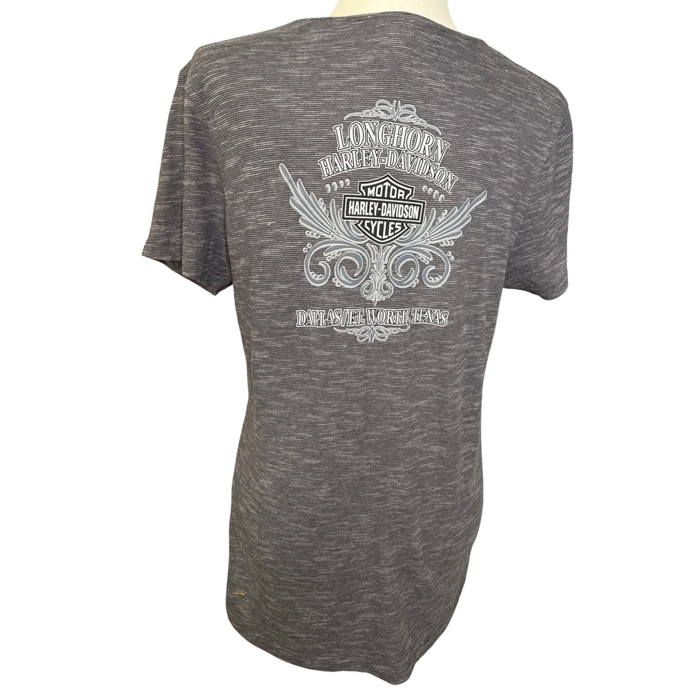 HARLEY-DAVIDSON Texas Longhorn V-Neck Graphic Tee Gray Space Dye Women's L - Picture 4 of 12